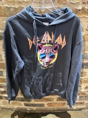 Charcoal Graphic Pullover Hoodie with Leopard Print - Unbranded